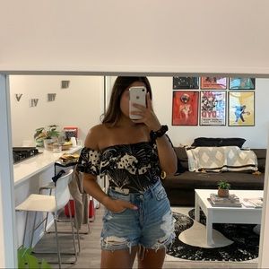 Farm RIO Black and White Jaguar Off the Shoulder Bodysuit